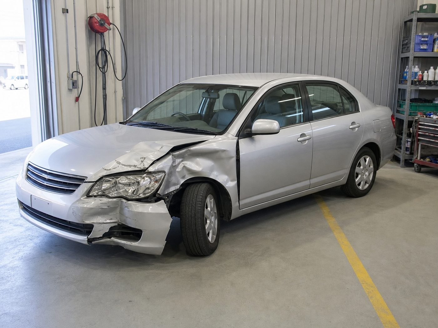 事故で損傷したまま、まだ部品を外していない状態の車